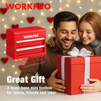 WORKPRO Metal Mini Tool Box, Top Tool Chest containing Two Drawers with Ball Bearing Slides, PVC Drawer Liners and PP Feet Pads, Durable Cold Rolled Steel Small Toolbox for Multi-Purpose Storage