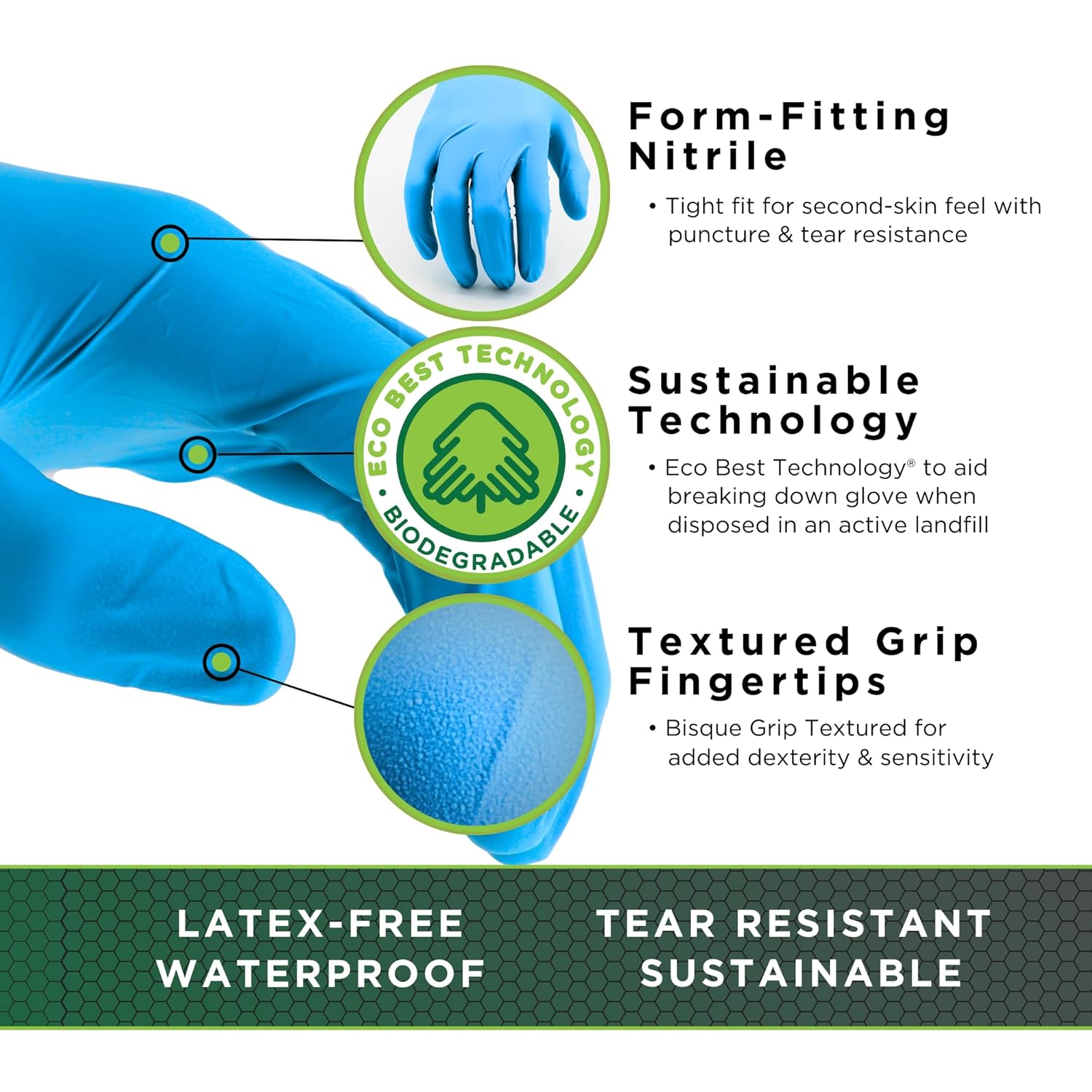 SHOWA 7500PF Sustainable EBT Latex-Free, Powder-Free, Nitrile Disposable Single Use Safety Gloves, 4 Mil, 9.5" Length, Medium (1 Box/100 Gloves)