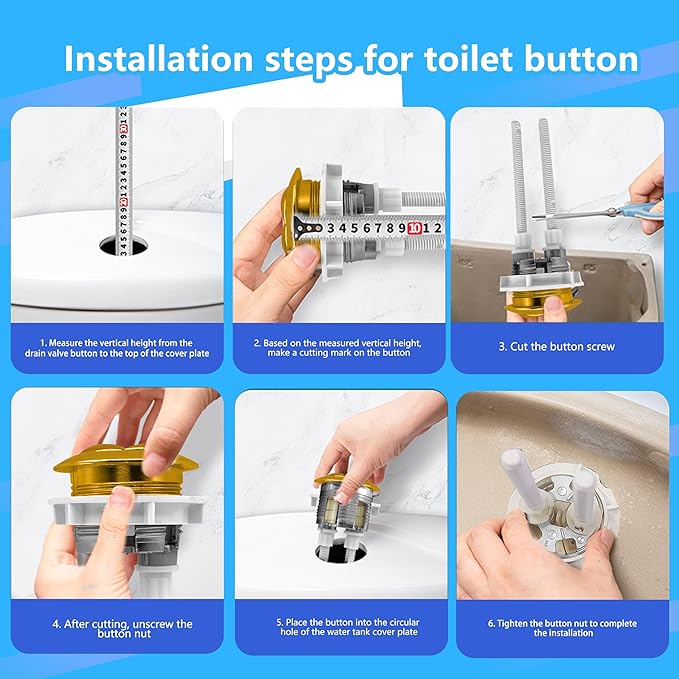 38mm/1.5Inch Dual Flush Toilet Button Kit - Water-Saving Push Valve Replacement Set for Tank Repair, Corrosion-Resistant Bathroom Upgrade Parts (Golden, Universal Fit, Easy Install)