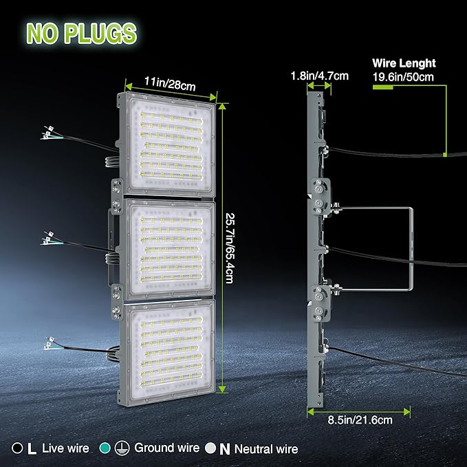 STASUN 600W LED Flood Light, Mini Series Stadium Light, 60000LM 6000K Daylight White, IP66 Waterproof, 3 Adjustable Panels, Outdoor Sports Lighting for Basketball Court, Parking Lot, Baseball Field