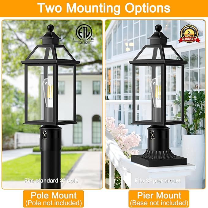 18.5" Motion Sensor Outdoor Post Lights, 360° Detection Lamp Pole Light Fixture 4 Lighting Modes, Large Waterproof Aluminum Outside Exterior Lantern for Garden, Porch, Pathway, (Black)