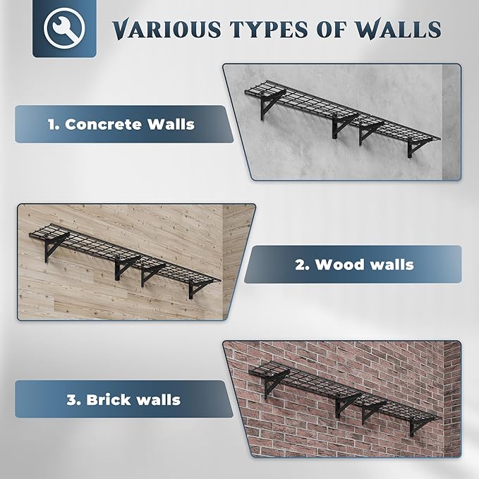 2 Pack Heavy Duty Garage Wall Shelving Set (1x4ft), Wall Mounted Garage Shelves 500lbs Capacity, 12"x48" Shelf Storage Rack Floating Shelves, Black