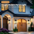 24" Extra Large Outdoor Wall Light 2 Packs, Black Exterior Lighting Fixtures Outdoor Porch Lantern Wall Mounted, Waterproof Modern Outside Wall Sconce, E12 3-Light Coach Lamp for House Patio Garage