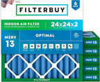 Filterbuy 24x24x2 Air Filter MERV 13 (MPR 1900) Health Defense Replacement (6-Pack), Electrostatic Pleated HVAC AC Furnace Filters, Made in USA (Actual Size: 23.38 x 23.38 x 1.75)