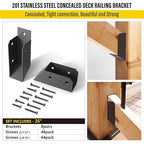 201 Stainless Steel 2" x 4" (1 ½" x 3 ½" Actual) Deck Railing 35° Stair Connectors, for Deck Railing Stair Handrail Connection Installation Deck Railing Bracket (8 Pair-Black)