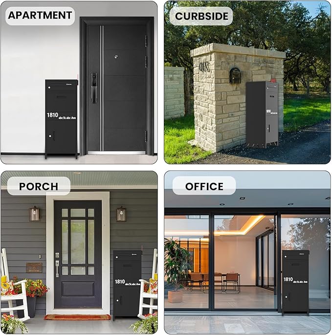 Package Delivery Boxes for Outside, Parcel Drop Boxes with Lock, Custom Address Stickers Package Drop Boxes for Outside is Weatherproof,Package Delivery Box for Porch,Need to Install (14.5*17.5*43 in)