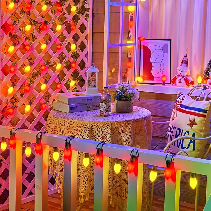 Brightown C9 LED Replacement Christmas Bulbs, 25 Pack Red and Warm White Shatterproof C9 Bulbs, Waterproof Commercial LED Holiday Bulb for Christmas String Light, E17 Intermediate Base, Dimmable