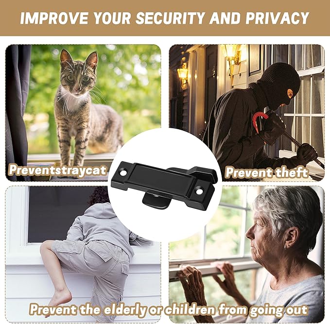 4 Pcs F2590 Windows Replacement Sash Lock-2-1/4'' Mounting Hole Centers Sash Lock with Screws-Black Sash Lock for Vertical Sliding Windows Double Hung Windows