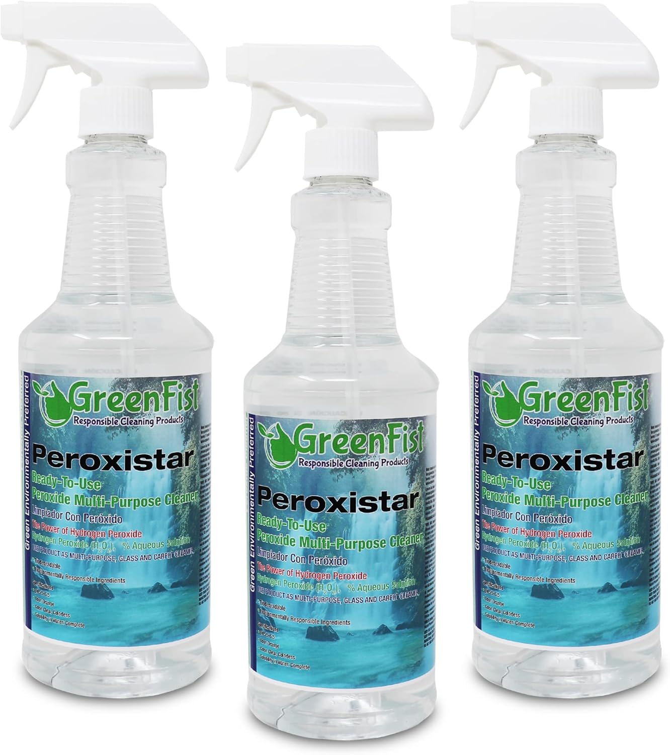 GreenFist PeroxiStar Hydrogen Peroxide All Purpose (Glass, Carpet,Stain Remover) Cleaner (1 Quart, 32 oz - 3 PACK)