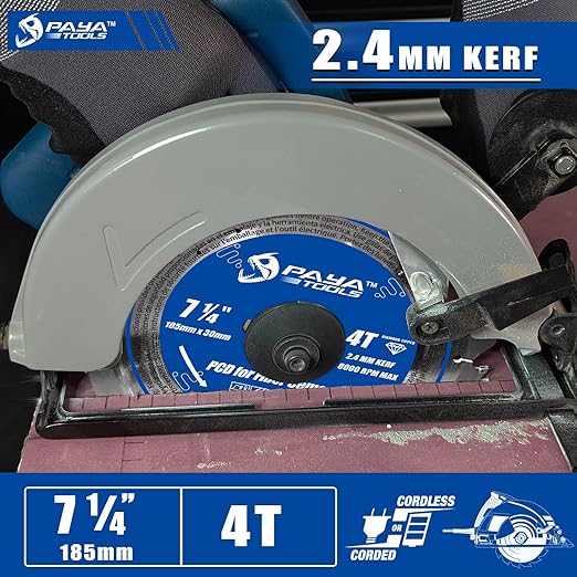 PCD Circular Saw Blade, 7-1/4-Inch x 4 Teeth x 30mm Bore (16, 20 & 25mm Reduction Rings Included), Polycrystalline Diamond Tipped for Fibre Cement Board, Hard Materials