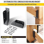 201 Stainless Steel 2" x 4" (1 ½" x 3 ½" Actual) Deck Railing 45° Stair Connectors, for Deck Railing Stair Handrail Connection Installation Deck Railing Bracket (8 Pair-Black)