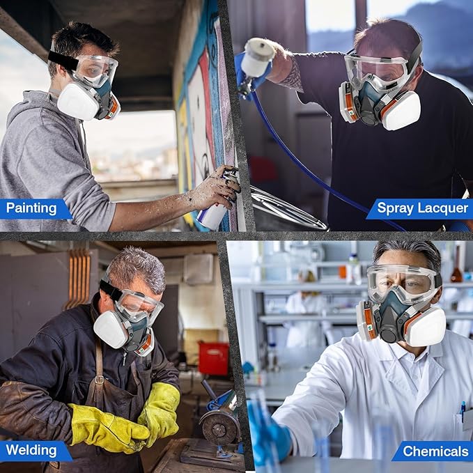 Respirator Mask with Filters and Goggles, Chemical Respirators Gas Mask for Paint, Epoxy Resin Respirator