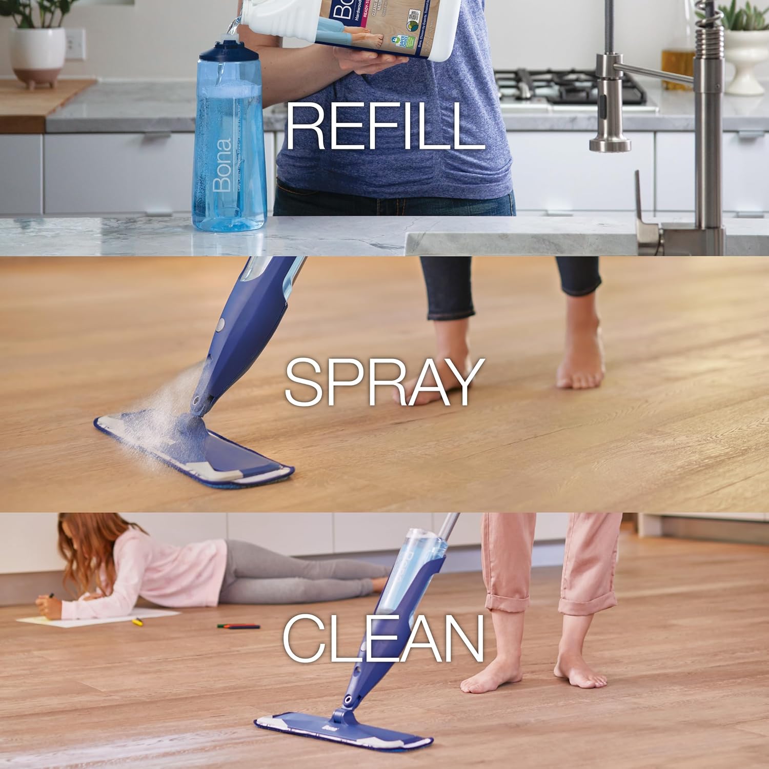 Bona Hardwood Floor Cleaner Refill - 96 fl oz - Unscented - Refill Spray Mops and Spray Bottles - Residue-Free Floor Cleaning Solution for Wood Floors