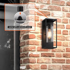 mirrea 14" Dusk to Dawn Outdoor Wall Sconce 1 Light in Cylinder Glass Shade and Matte Black Rectangular Metal Frame Waterproof Porch Light Patio Light Pack of 2