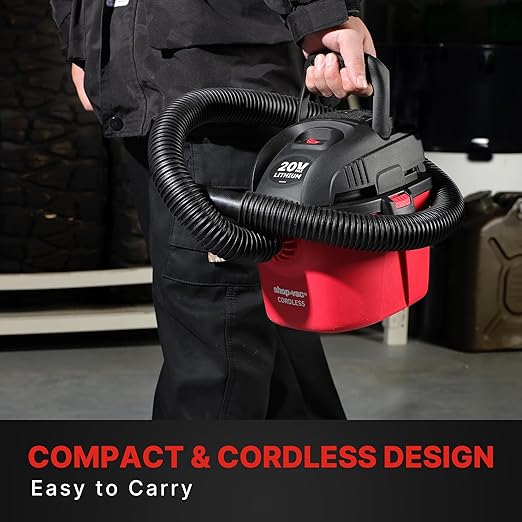Shop-Vac Wet Dry Cordless Vacuum Cleaner, 8.0 Peak Kpa Cordless Vacuum Cleaner with Collapsible Handle Wall Bracket & Multifunctional Attachments, Portable Compact Shop Vacuum for Home, Car, Jobsite