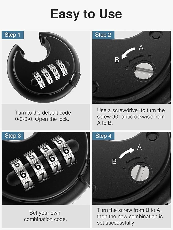 Puroma Combination Lock, 4 Digit Disc Padlock with Hardened Steel Shackle, Keyless Heavy Duty Combo Lock for Outdoor Sheds Fence, Gate Hasps, Storage Unit, School Gym Locker (2 Pack, ‎Black)