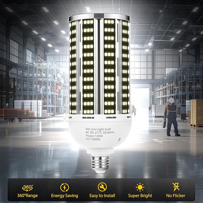 4 pack 120W LED Corn Light Bulb(1200W Equivalent ) ,Commercial Grade DayLight 5000K E26/E39 15900LM Medium Mogul Base LED Lamp,Large Area Lights For Outdoor Indoor Garage Warehouse Factory Bay Light