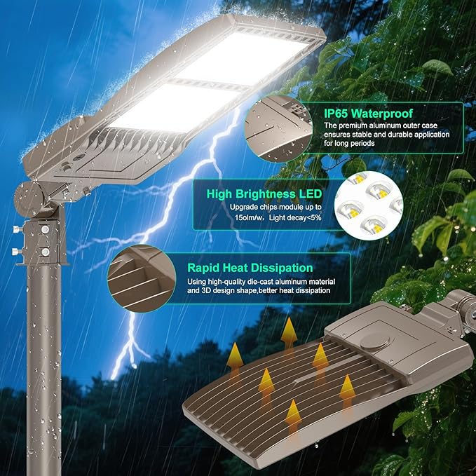 BBESTLED 480V 400W 320W 240W LED Parking lot Light with Dusk to Dawn Photocell, Pole Mount 56000LM IP65 5000K 277-480VAC Input, 400 Watt LED Flood Light, Outdoor Commercial Parking Shoebox Lights