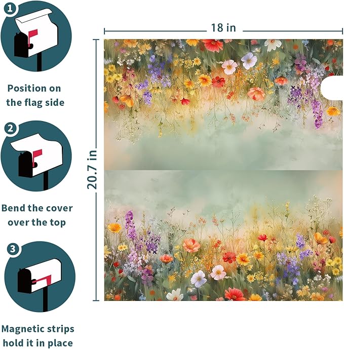 Kawani Spring Floral Mailbox Cover Magnetic 21x18 Inch Spring/Summer/Easter Decor