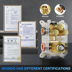 Shower Faucet Set, 12" Wall Mount Rainfall Shower System with 2 Rain Shower Head and Multi-function Handheld Head Push Button Diverter Shower Faucet Trim Kit, Brushed Gold