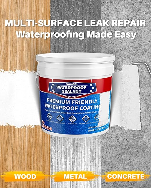 Waterproof Sealant - 2 Gallon, White, Multi-Surface Leak Repair Coating, Indoor & Outdoor Polyurethane Waterproof Coating, Crack & Leak Fix, Durable Water-Based Rubber Sealant, Easy to Apply