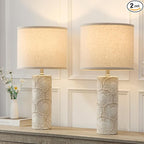 25.25" Tall White Lamps Set of 2 with Floral Design, Farmhouse White Ceramic Lamps Set of 2 for Bedroom, Living Room, Beige Table Lamps for Nightstands, Console Table