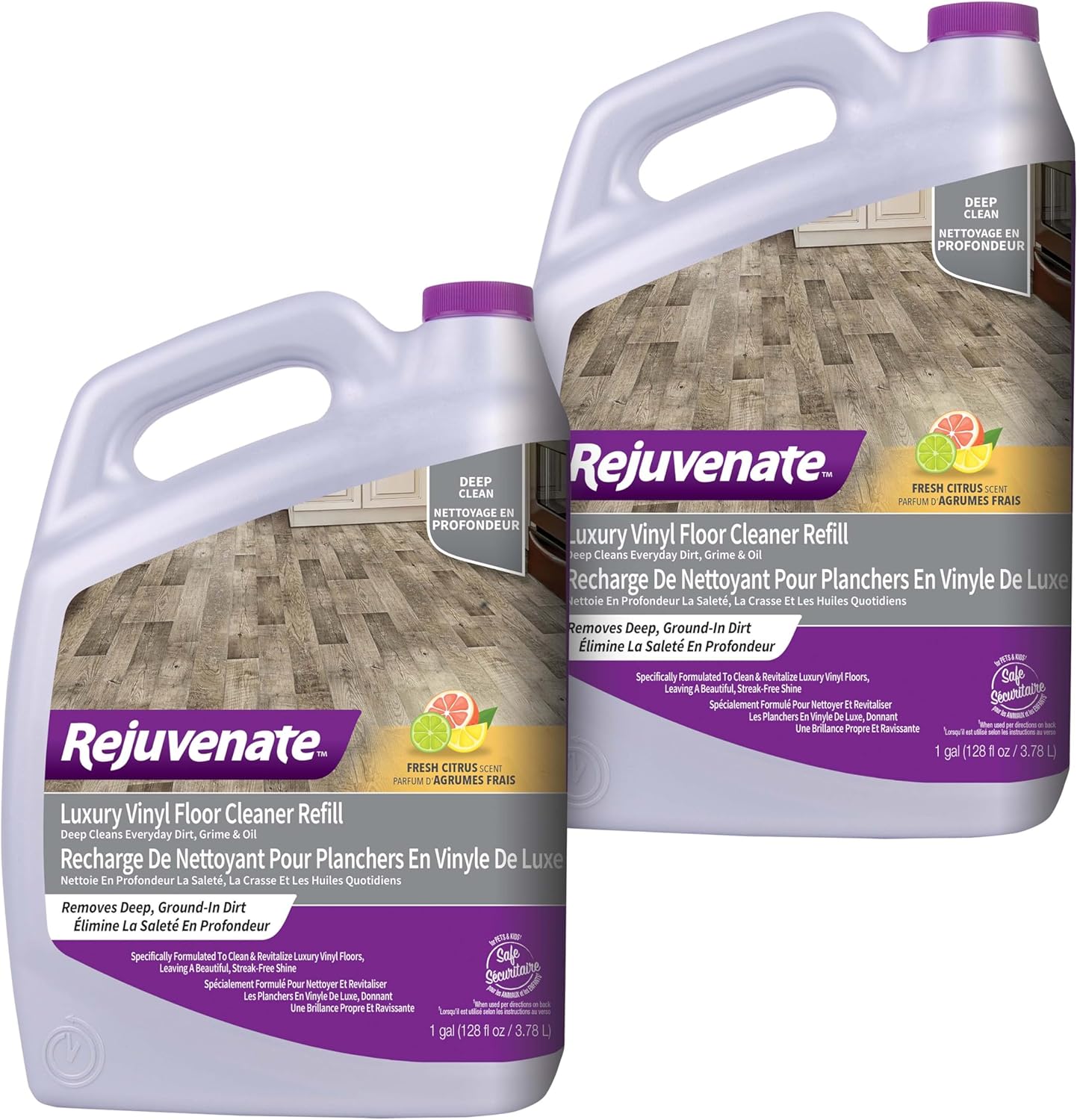 Rejuvenate Luxury Vinyl Floor Cleaner Refill, 1 Gallon, Gently Cleans and Revitalizes Luxury Vinyl Floors, 2 Pack