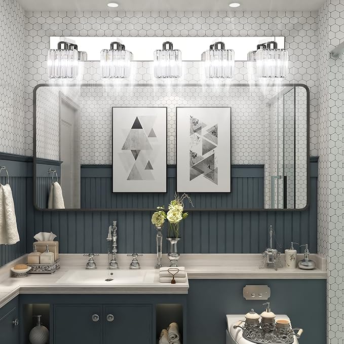 Aipsun Bathroom Light Fixtures Modern Vanity Light for Bathroom Crystal Chrome Vanity Light 5 Light (Exclude Bulb)