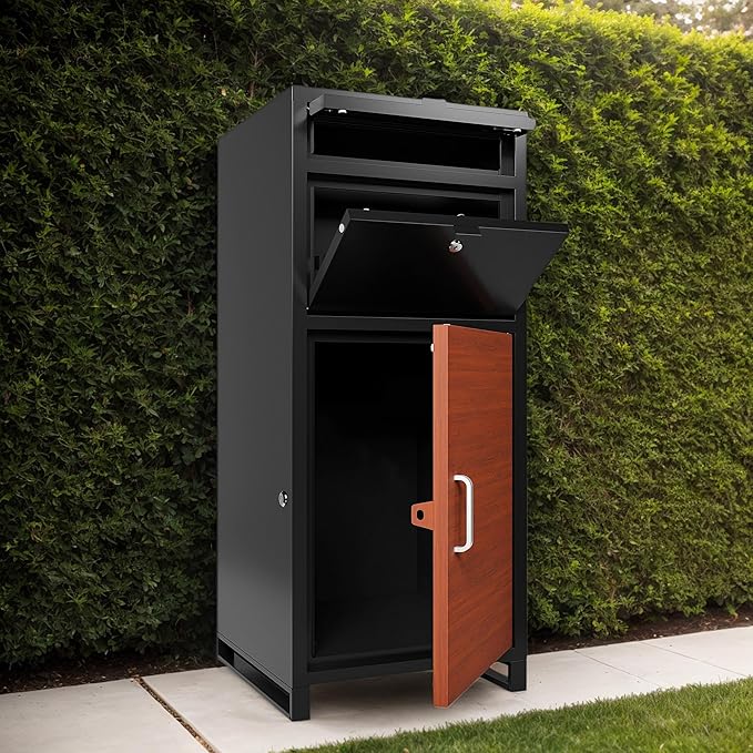 Package Delivery Box for Outside, Cold-Rolled Steel 2-in-1 Anti-Theft Lockable Package Mailbox, Large Parcel Drop Box for Packages & Mails, Weatherproof Rustproof Outdoor Porch Curbside Delivery Box