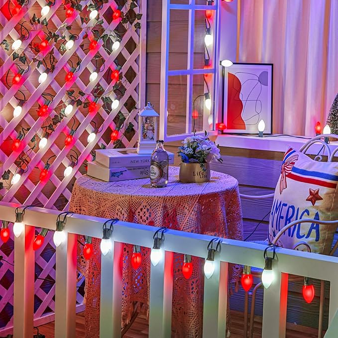 Brightown C9 LED Replacement Christmas Bulbs, 25 Pack Red and White Shatterproof C9 Bulbs, Waterproof Commercial LED Holiday Bulb for Christmas String Light, E17 Intermediate Base, Dimmable