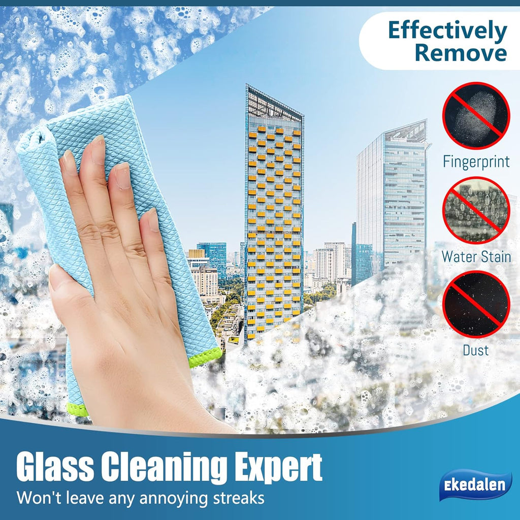 Microfiber Cleaning Cloth Lint Free Glass Cleaner Window Polishing Streak Free Miracle Easy Clean Rag Reusable for Mirror Kitchen Dish Auto Detailing,Pack of 8, 12'' x 16'', Light Blue