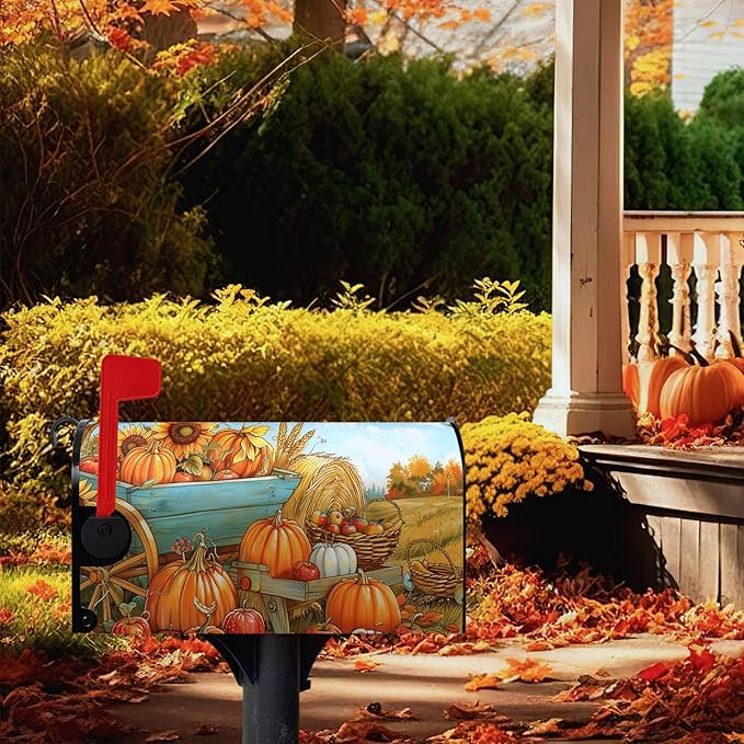 Fall Pumpkins Magnetic Large Size 25.5 X 21 Inch Autumn Harvest Sunflower Mailbox Wraps Farmhouse Seasonal Letterbox Covers for Fall Garden Yard Outdoor Decor