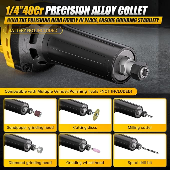 Cordless Die Grinder for Dewalt 20V MAX Battery (No Battery), Braking Die Grinder with 6 Variable Speed Up to 26000 RPM, Great for Metal/Wood Grinding, Cut Sanding, Artwork Carving (Tool Only)