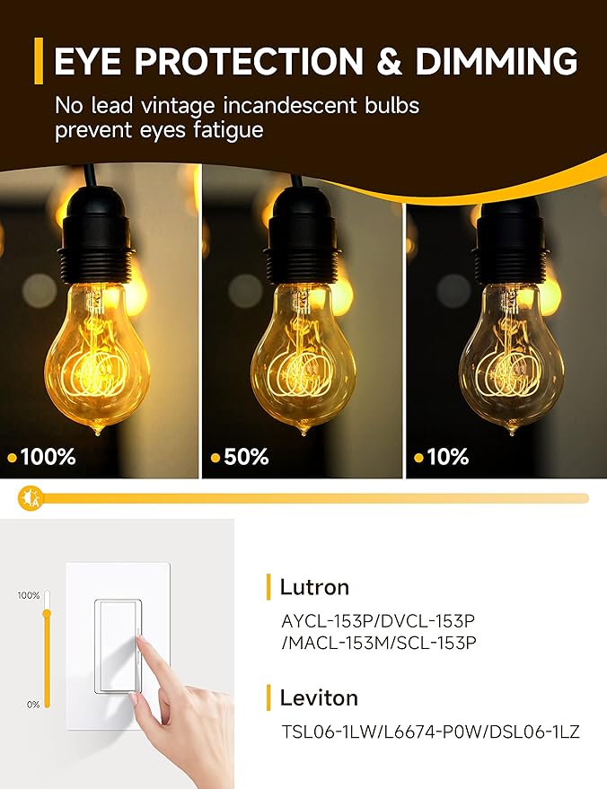 UNILAMP Edison Bulbs 40W, Vintage A19 Antique Incandescent Light, E26 Dimmable Decorative, Warm White 2700K, 110-130V, 6 Pack