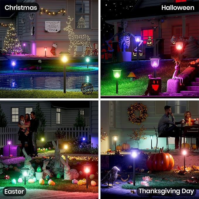 AOSEA Solar Pathway Lights Outdoor Waterproof, Solar Powered Garden Lights, Garden Decor Lighting for Yard, Patio, Landscape, Pathway (RGB Flash Mode Only, 10 Pack)