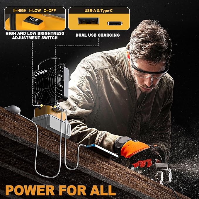 2Pcs Cordless LED Work Light Compatible with Dewalt 20V Battery, 70W 7000 Lumens Underhood Work Light Tool Gifts for Men, with USB & Type-C Charging Port Emergency for Workshop, Garage