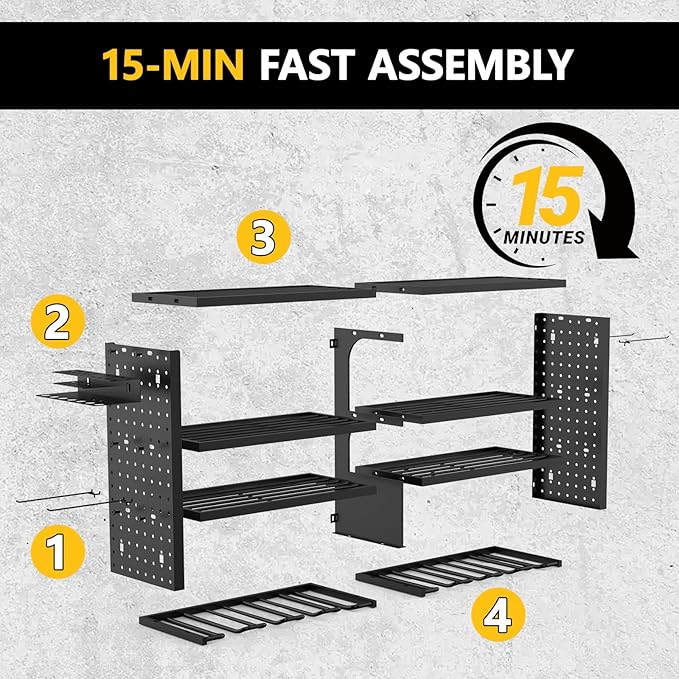 Large Power Tool Organizer Wall Mount, 4 Layer Garage Storage Cordless Tool Organizer with 8 Drills Holder, Heavy Duty Premium Metal Load 400 lbs, Ideal Garage Organization Gifts for Men