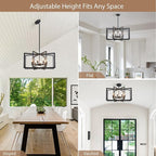 Black Chandelier 8-Light, 26" Modern Industrial Dining Room Light Fixture, Large Geometric Pendant Lighting for Living Room Kitchen Foyer Office, Large Hanging Chandelier
