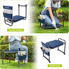 ikkle Garden Kneeler and Seat Gardening Stool Kneeler Folding Gardening Bench with Thicker Detachable Kneeling Pad and Tool Store Pouches (Blue)
