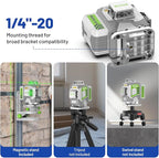 HueparPro Laser Level 360 Self Leveling, 4x360°Green Cross Line Laser Tool with Remote Control & 8000mAh Rechargeable Li-ion Battery, High Accuracy 4D Laser for Construction, Magnetic Bracket -ZK04CG