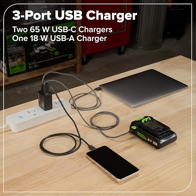 Greenworks 24V Cordless Brushless 5PCs Combo, Drill/Driver +Impact Driver +6.5" Circular Saw +Oscillating Tool +200LM Flashlight, 2.0Ah + 4.0Ah Batteries (24,000mAh Power Bank) and 65W USB-C Charger