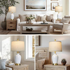 23" Set of 2 White Ceramic Table Lamp with Ginger Jar Design, Bedside USB Lamps for Living Room,Dining Room,Bedroom,Office,Nightstand,End Table