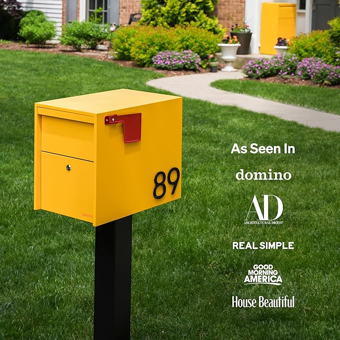 Adoorn Lockable Post Mount Mailbox |Large Malbec, Size 12 x 12 x 18.5 (HxWxD) Anti-Theft Locking Mailbox with 2 Keys, Modern Mailbox with Flag, Weatherproof Mailboxes for Outside