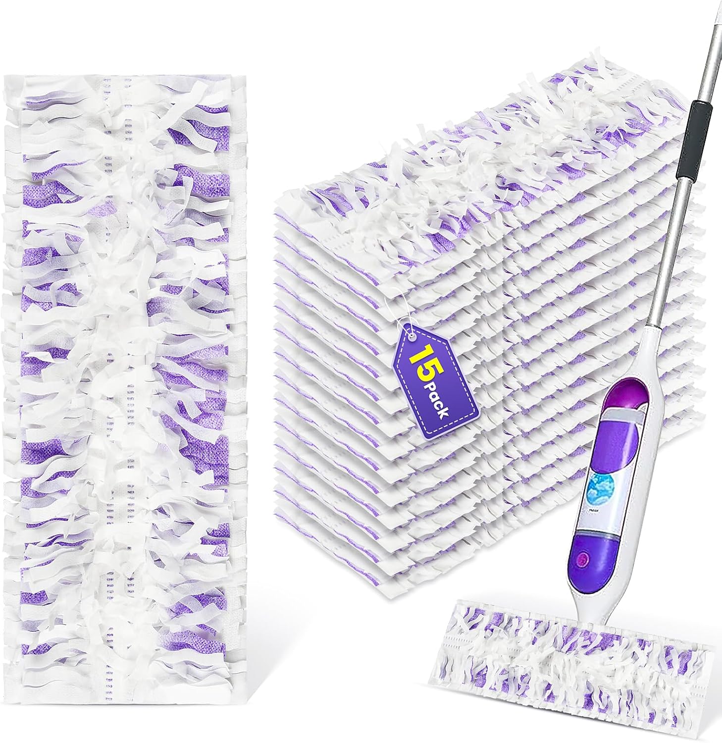 15 Count Disposable Power Mop Refills for PowerMop Multi-Surface Mop, Spray Cleaning Repalcement Pads