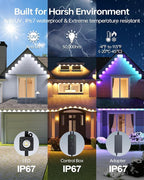 ASAHOM Permanent Outdoor Light Pro S108C, 150FT with 108 RGBCW 70lm LED, WLED Integration, AI Lighting, 30000 Lighting Effect Combination, IP67 Waterproof for Halloween Christmas Daily Decor, Black