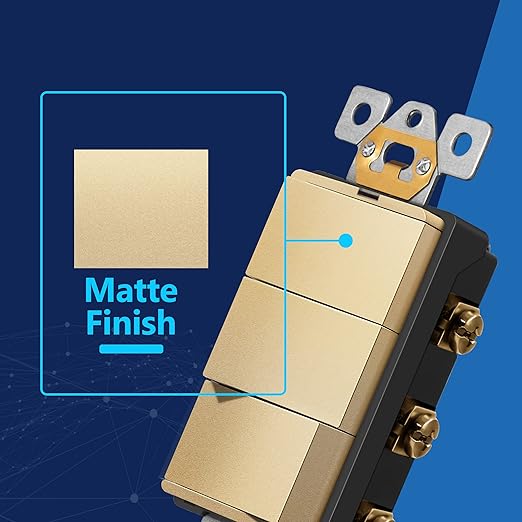 LIDER Minimalist Design Matte Finish Lighted Triple Switch With Screwless Wall Plate, Combination Frameless Decorator Switch with Locator Light, Ground Terminal, Single Pole, 15A 120V, UL Listed, Gold