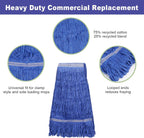 3 Pack Heavy Mop Replacement Head,Commercial Industrial Grade Blue Cotton Ring Heads,Cotton Looped End String Cleaning Mop Refills, Applied to Mop of Clamping Side-Loading Handles