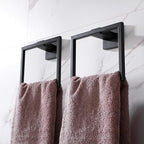 LANC Hand Towel Rings for Bathroom Wall Mount Matte Black Square Hand Towel Holder Command Towel Hanger for Bathroom Lavatory Towel Holder Stainless Steel Modern Towel Rack Hanger 2 Pack, A8896MB-P2