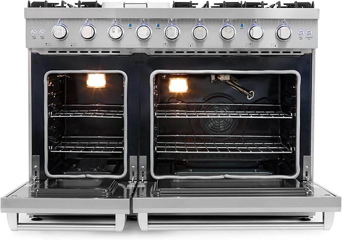COSMO COS-EPGR486G 48 in. Haven Collection 7 cu. ft. Double Oven Gas Range, 6 Burners, Griddle, Convection, Knob LEDs, Stainless Steel