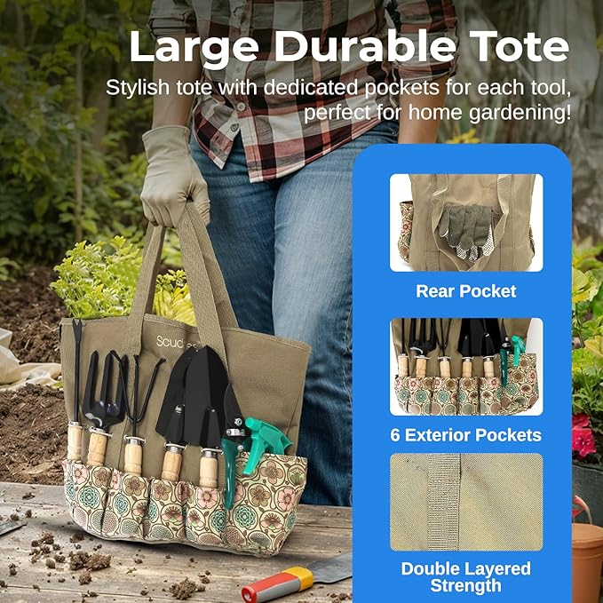 scuddles Gardening Tools for Women Stainless Steel Gardening Tools - Gardening Kit Garden Tools for Women Includes Shovel Trowel Fork Rake Gardening Gloves Perfect Gardening Gifts